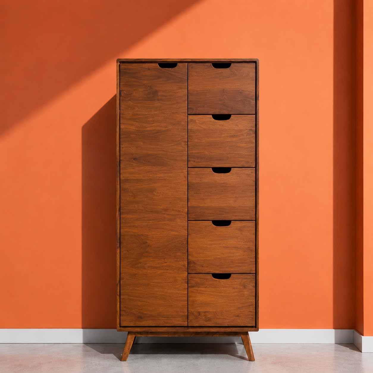Solid Sheesham Wood Tall Storage Cabinet with Drawers & Door | Wooden Multipurpose Organizer Cabinet for Bedroom Living Room Hallway | Mid Century Style Wardrobe Chest Storage Unit-picture-19