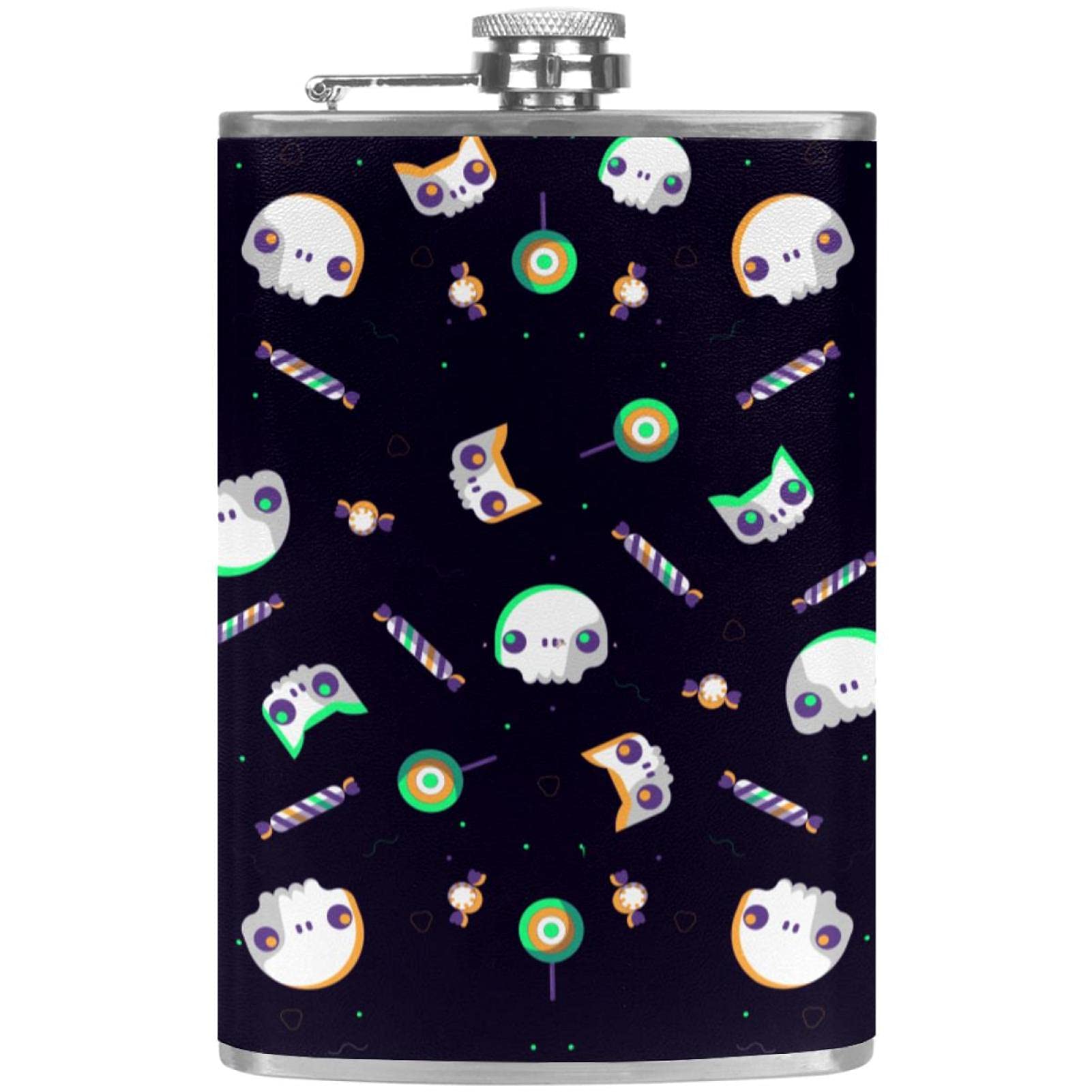 Flasque pour liqueur festive au motif crâne coloré pour célébrer Halloween avec style