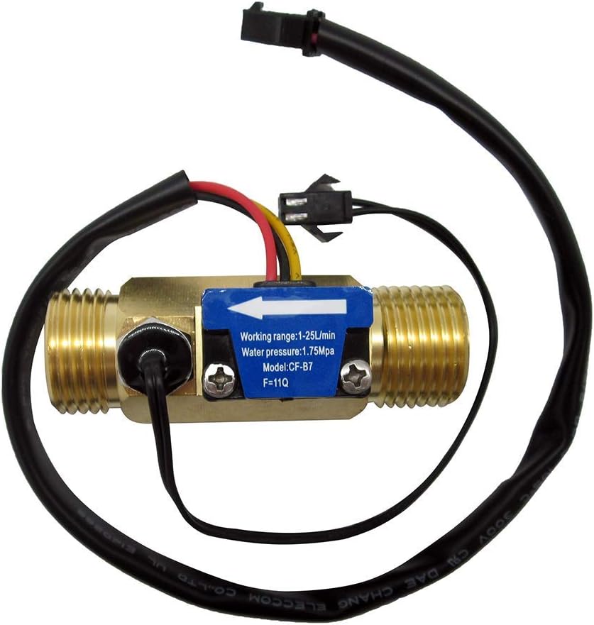 DIGITEN CF-B7ZJ SENSTREE G1/2 inch Male Thread Brass Water Flow Sensor, Hall Effect Sensor Switch Flow Meter Flowmeter Counter with Temperature Sensor 1-25L/min