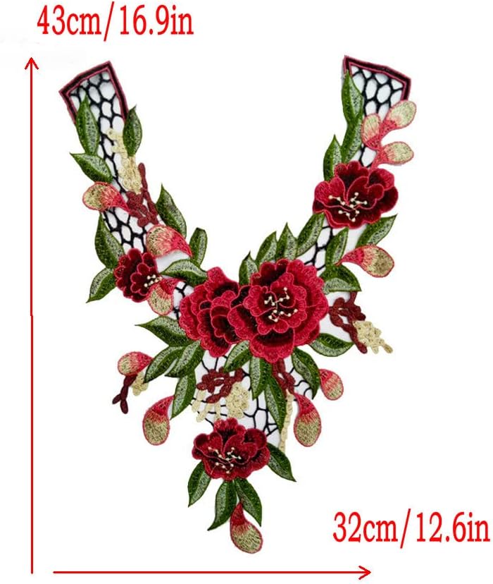 Rose Flower Floral Guipure Collar Neckline Lace Trim Embroidered Neck Applique Sewing Craft Classic Embroidery Collar Fake Collar
