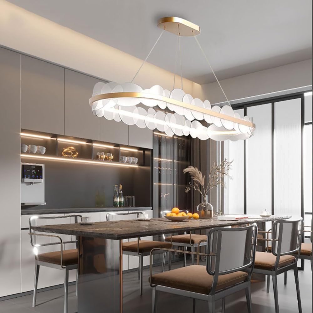 LED Crystal Chandelier Modern Oval Pendant Light, 40inch Recessed Ceiling Lights Flush Mount, 90W Gold 3000K/4200K/6000K Adjustable Hanging Light Fixture for Living Room Bedroom with Frosted Glass