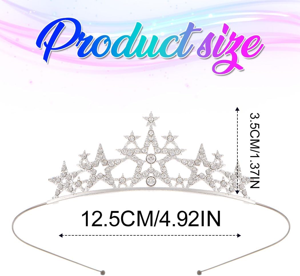 BARTOSI Princess Star Tiara and Crown Silver Crystal Tiaras Headband Bridal Rhinestone Crowns Headdress Hair Accessories for Girls - Image 6