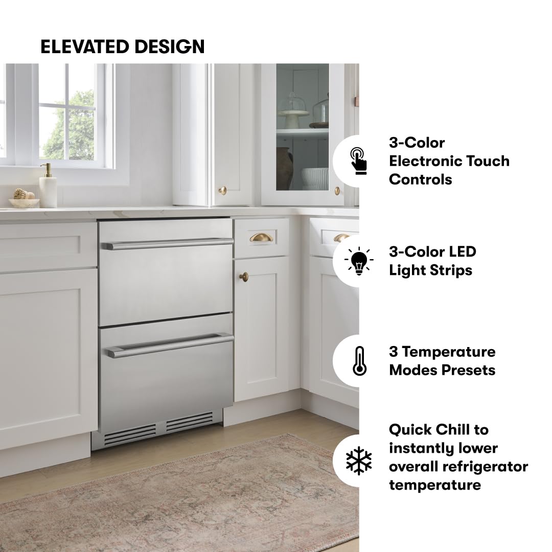 Zephyr Presrv 24 Inch Dual Zone Refrigerator Drawers Wine & Beverage Fridge, Stainless Steel Wine Cooler Home Bar Under Counter Freestanding Built In, Energy Star Certified, 5.1 Cu. Ft on Fridge.com - View 6