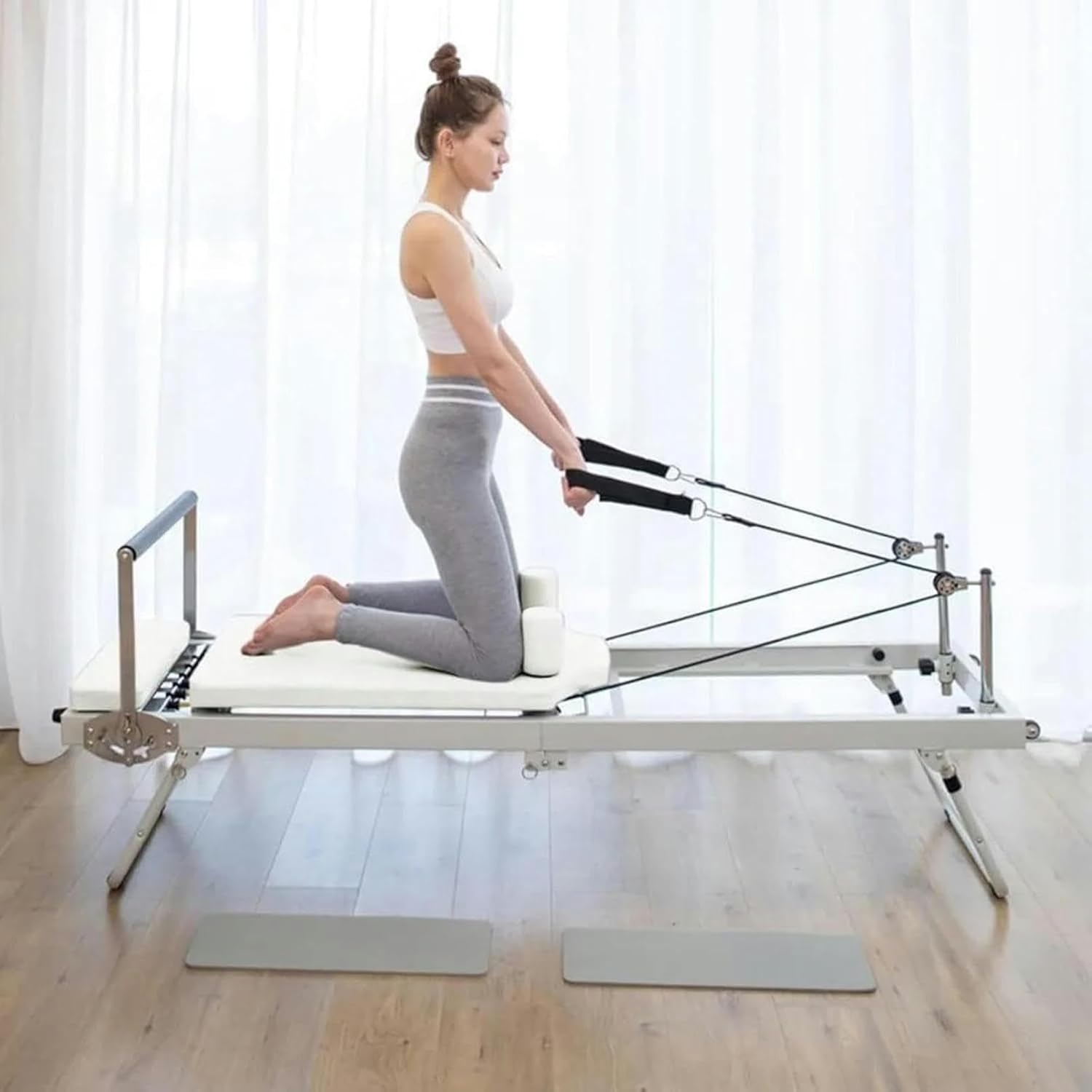 Wzglod Foldable Pilates Reformer Machine - Adjustable Intensity Yoga Equipment for Home Exercise, Multifunctional Fitness Bed with Pilates Reformer