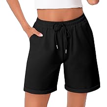 Litherday Women's Running Shorts Casual Lounge Bottoms Summer Adjustable Sweat Shorts for Sports with Pockets Elastic Waisted Ladies Cotton Short Workout Gym Jogger Black S-3XL