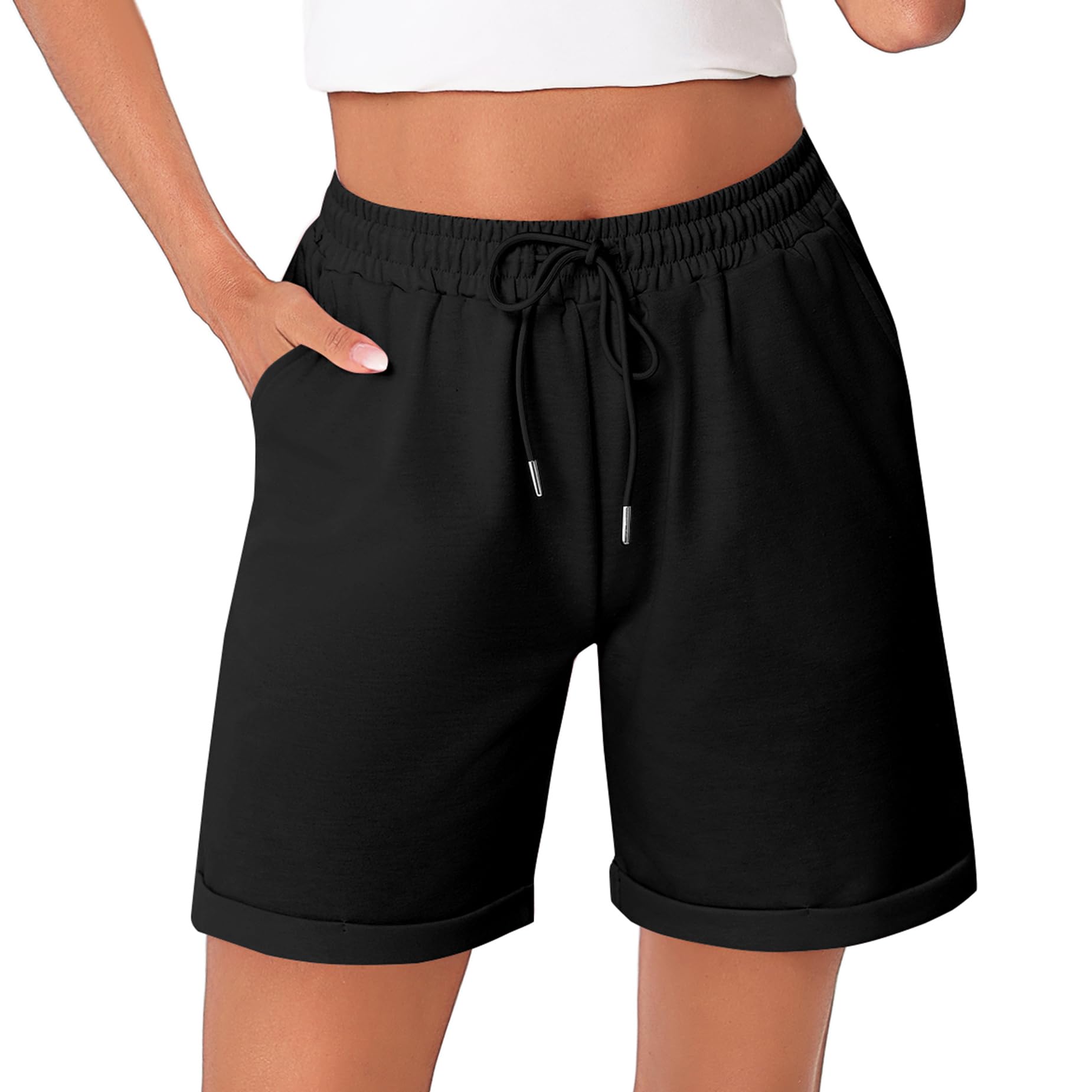 Litherday Shorts Damen Kurze Hose Damen Sporthose Kurz Baumwolle Sport Shorts Sommer Jogginghose Traininghose mit Taschen für Fitness, Running, Gym