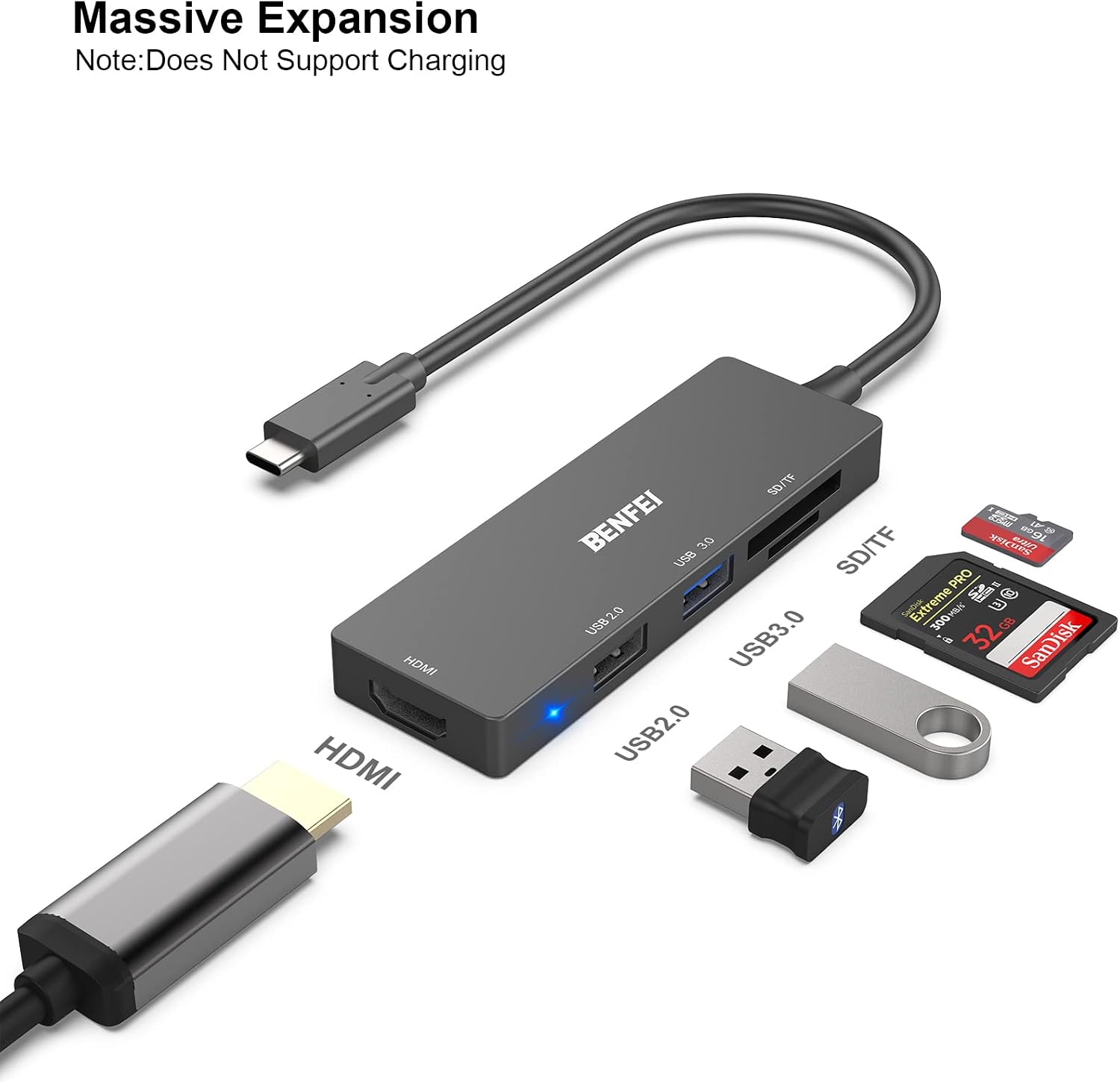 USB C to HDMI, Benfei USB Type-C Hub, 2 Port USB-C to USB, USB C to SD/TF Card Compatible for MacBook Pro 2019/2018/2017, Samsung Galaxy S9/S8, Surface Book 2, Dell XPS 13/15, Pixelbook and More