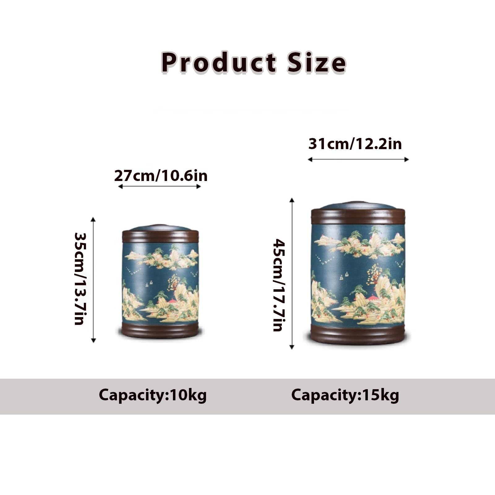 Recipiente cilíndrico de cerámica para arroz con tapa Contenedor arroz de gran capacidad Dispensador hermético para cereales, harina, café, maíz y té.(Yellow,Capacity:10kg)