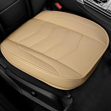 Leather Car Seat Cover - Anti-Slip Full Wrap Front Bottom Seat Cover Car Drive Seat Protector - Luxury Waterproof Cushion Covers with Storage Pocket for Most Cars SUVs Trucks Beige