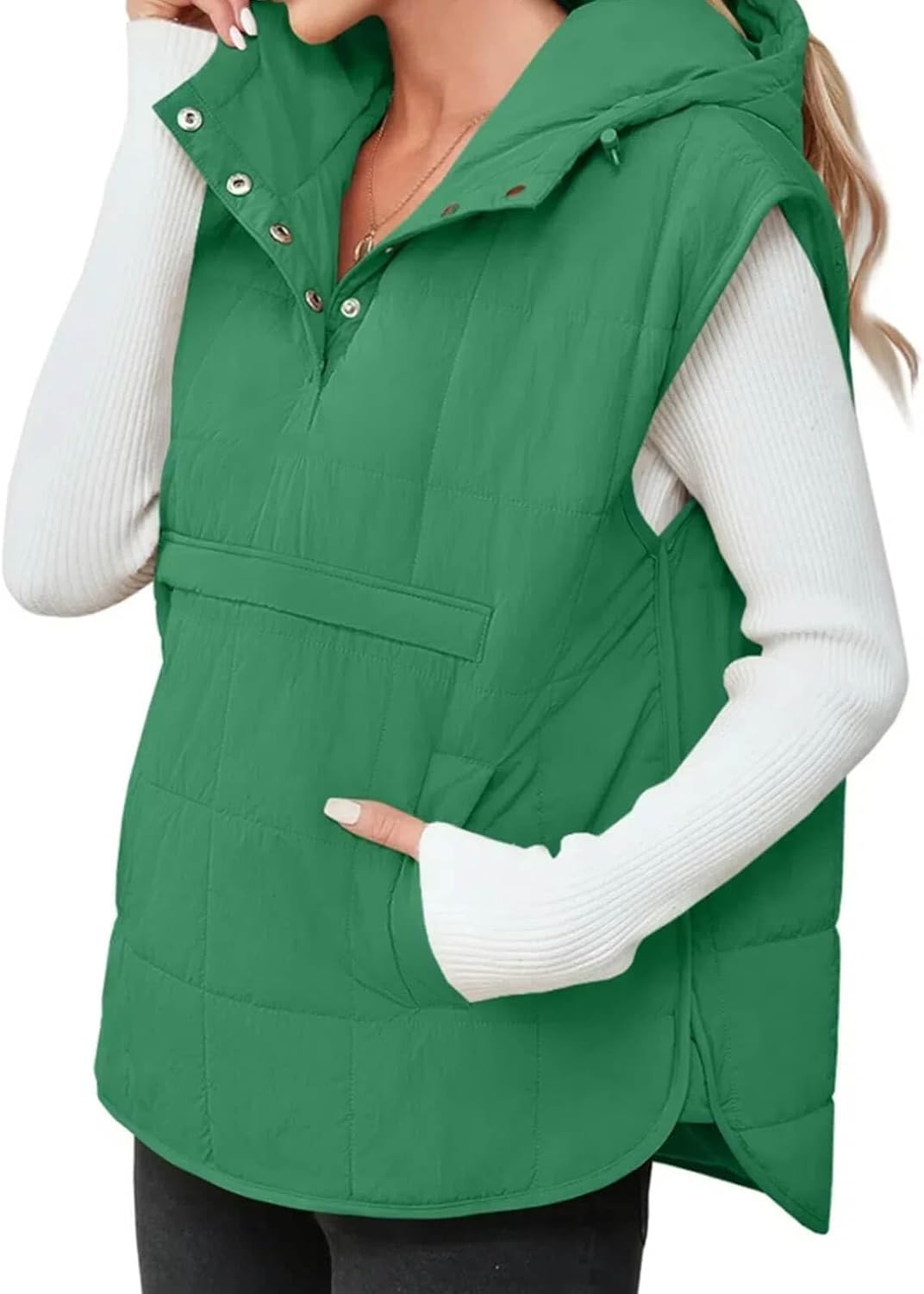 Saodimallsu Womens Quilted Puffer Vest Sleeveless Hoodies Fall Winter Tops with Kangaroo Pockets