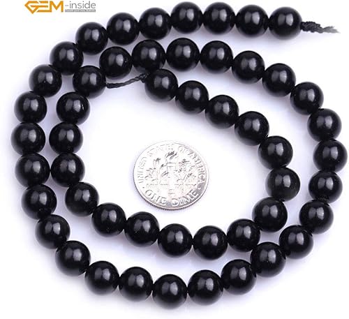 Miniatura 468 de GEM-Inside - Cuentas sueltas de piedra de lava negra natural de 0.315 in para hacer joyas, 15 pulgadas Cordierita de grado A