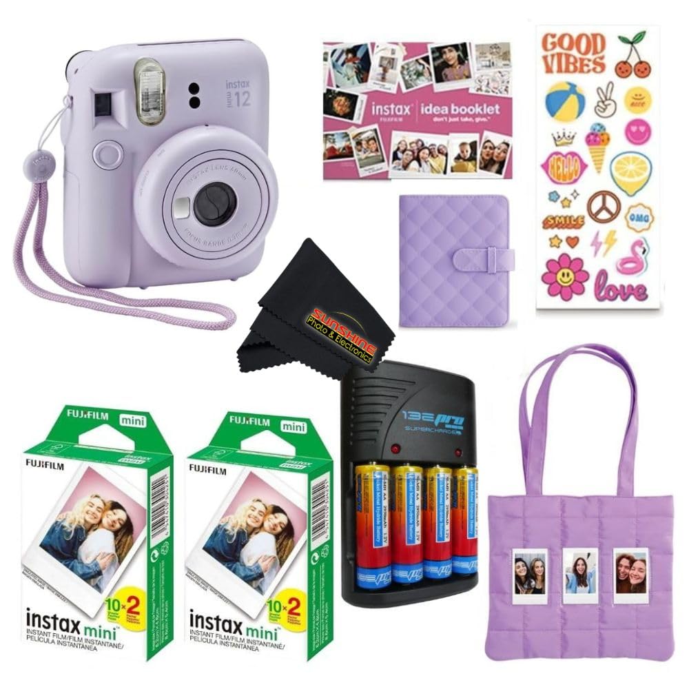 Fujifilm INSTAX MINI 12 Blue Bundle 2025 (40 Sheets, Lilac Purple (Holiday Bundle))