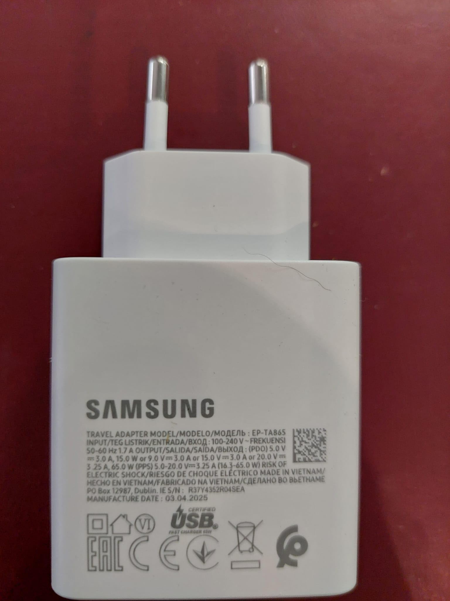 EP-TA865 Ladegerät Netzteil Travel Adapter Super Fast Charging 65W Kompatibel mit Samsung USB Typ C Type-C Weiß Bulk (ohne Verpackung) (1)