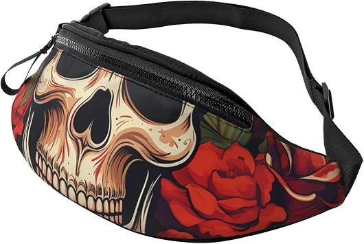 Sugar Skull Rose Fanny Pack for Man Women Waist Bag Adjustable Belt Bum Bags Chest Bag for Travel Sports Hiking Waist Packs