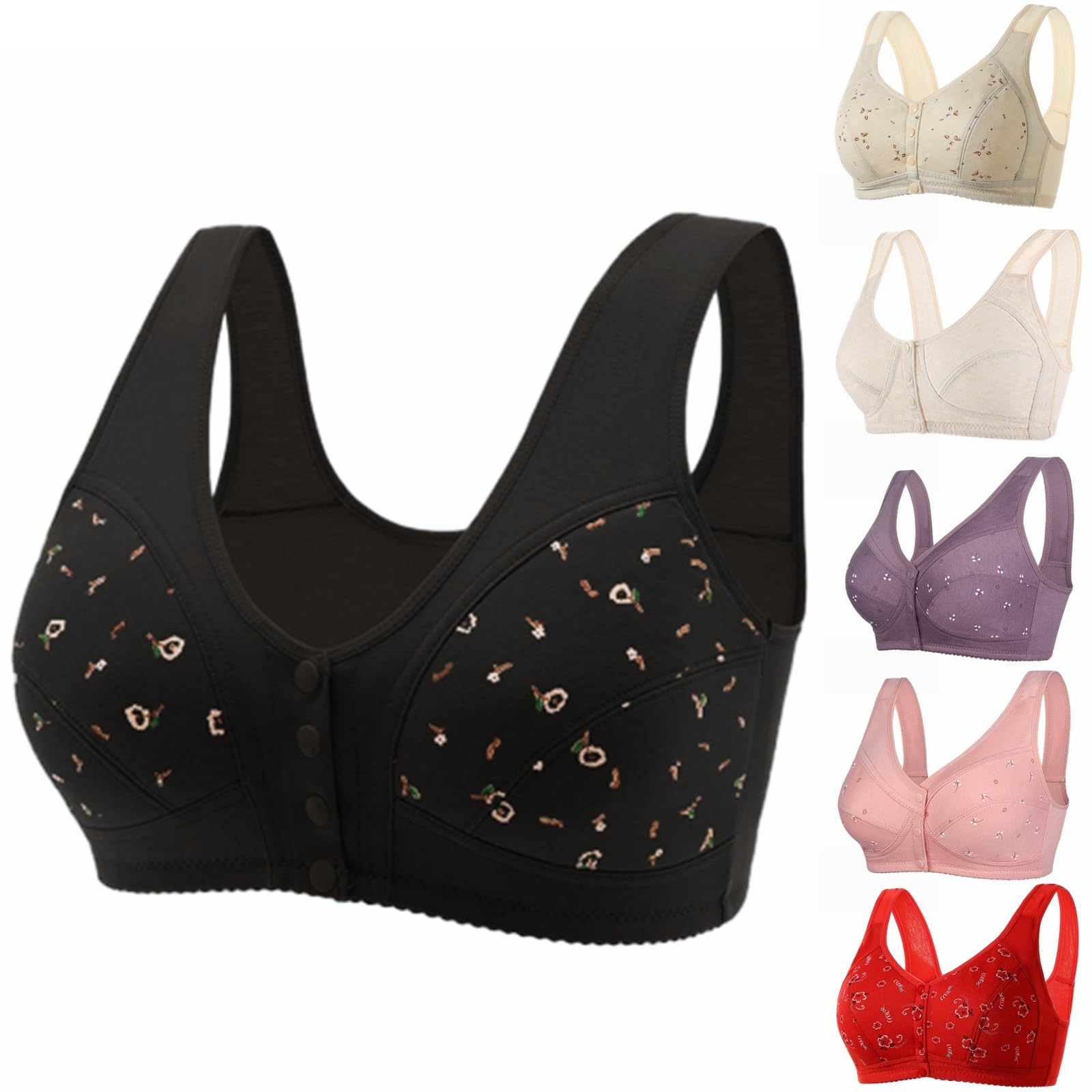 Front Fastening Bras for Women UK Plus Size, Full Coverage Womens Bras Non Wired Sexy Front Button Shaping Cup with Adjustable Elastic Shoulder Straps Reducing Accessory Breasts for All Ages/Elderly