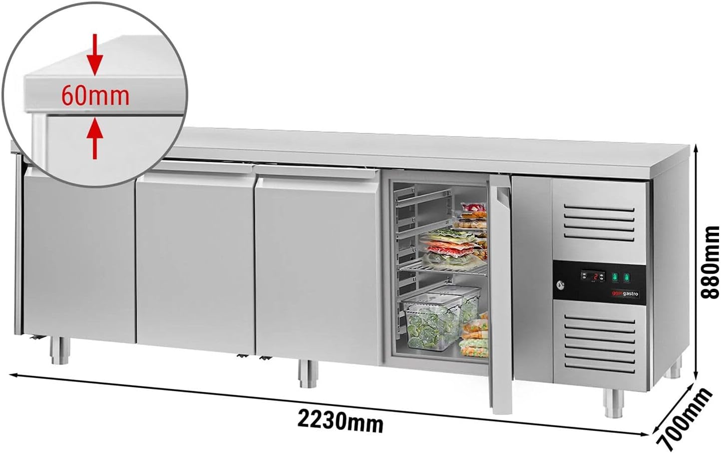 GGM Gastro Refrigerated Bench ECO with dimensions
