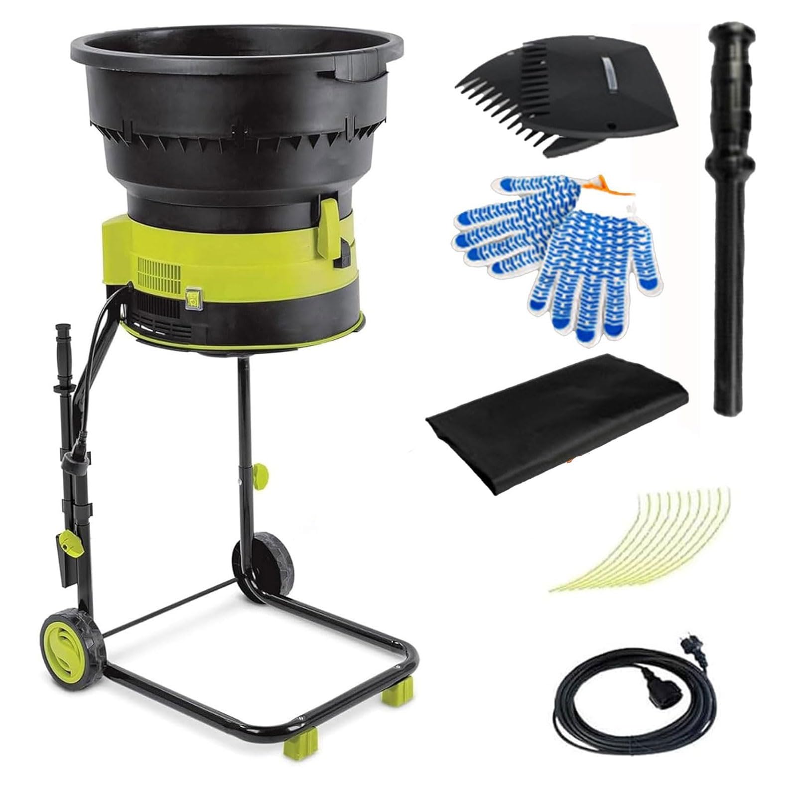 Trituradora eléctrica de hojas de 2500 W con ruedas y embudo de 54 cm