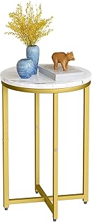 Recaceik Round Side Table Metal Indoor Accent Table Marble Round End Table Round Faux Marble Nightstand for Living Room Be...