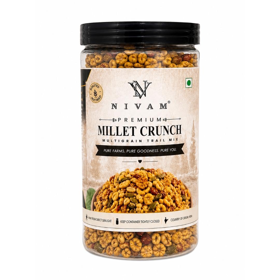 Nivam Multigrain Millet Crunch | Protein & Fiber Rich Trail Mix (250gm) | No Palm Oil, No Cholesterol, No Preservatives | Protein & Fiber Rich Snack | Crunchy Superfood Mix-image-49