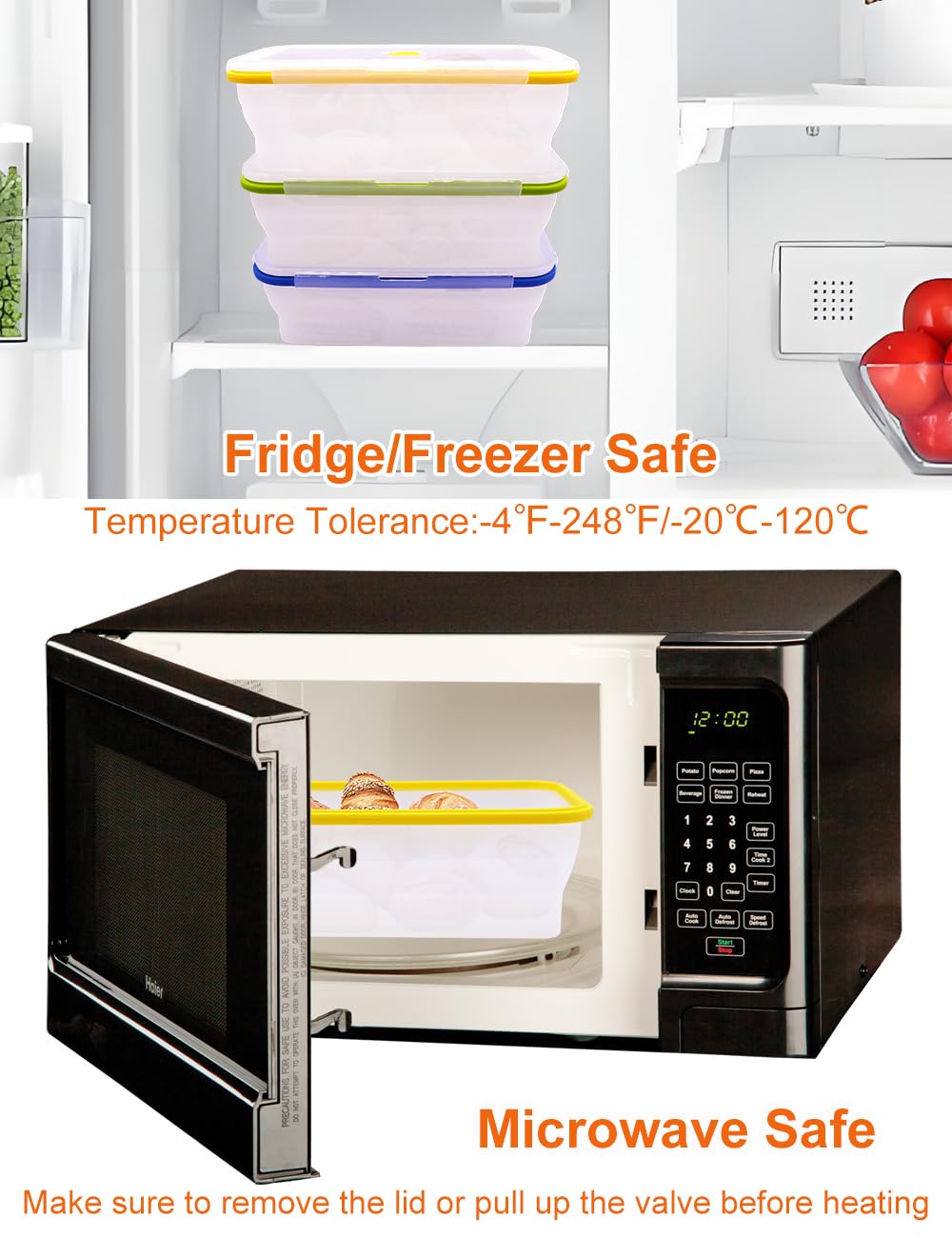 Extra große, faltbare transparente Silikon-Frischhaltedosen mit Deckel, 2,5 l, 3 Stück, XXL, faltbare Bento-Lunchbox, wiederverwendbare große Mahlzeiten-Boxen für Küche, Camping, BPA-frei (3