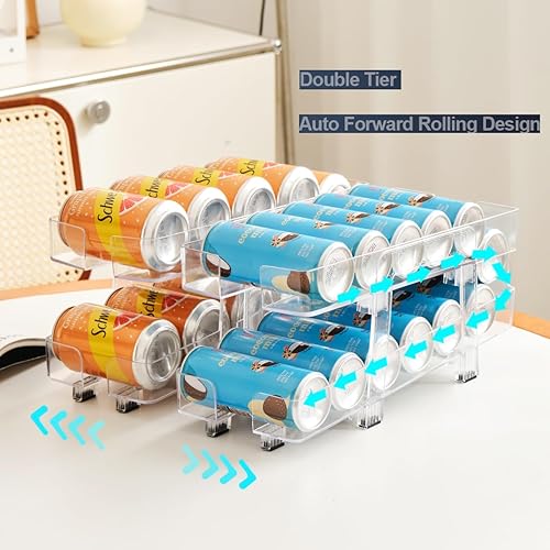 Miniatura 5 de Paquete de 2 organizadores de latas de soda ajustables, dispensador de bebidas de gravedad expandible de 2 niveles para mini refrigerador,