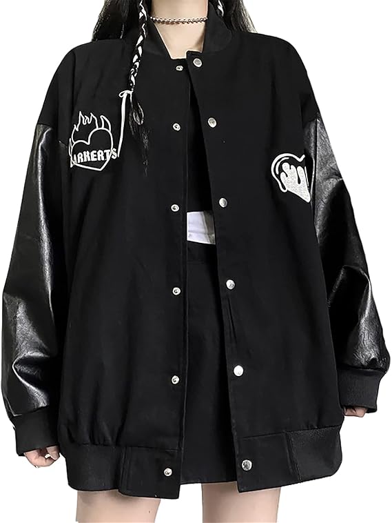 Amazon Co Jp かっこいい ジャケット レディース 長袖 ストレート系 原宿系 切り替え アウター レザー コート トップス ゆったり 大きいサイズ 春秋 ファッション