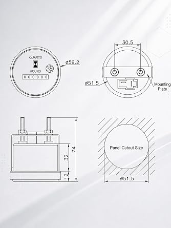 Hour Meter, 12-36V DC/AC Quartz Hourmeter Gauge, Mechanical Hourmeter for Boat Marine Auto ATV UTV Snowmobile Lawn Tractors Generators Engine