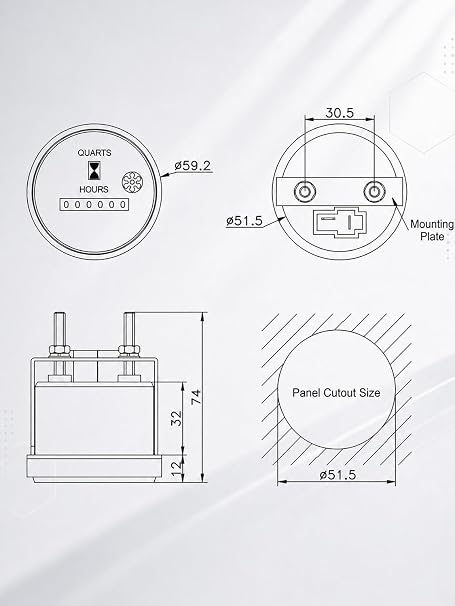 Hour Meter, 12-36V DC/AC Quartz Hourmeter Gauge, Mechanical Hourmeter for Boat Marine Auto ATV UTV Snowmobile Lawn Tractors Generators Engine