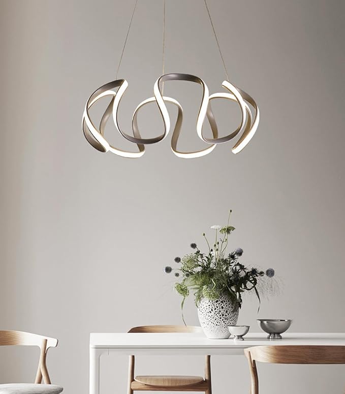 Bellastein LED Hanglamp Eettafel Dimbare Hanglamp 6-Ringen Roterende Hanglamp Dimbaar met Afstandsbediening Gouden Aluminium Designer Lamp Kroonluchter Hoogte Verstelbaar (Grijs) photo 2