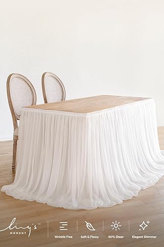 Miniatura 5 de Ling's moment Falda de mesa de gasa blanca de 9 pies, mantel transparente extra largo para patio, boda, recepción, decoración de fiesta de