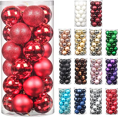 Boules de Noël avec ficelles, 24 Pcs Boules de 60 mm, Ampoules de Noël en Plastique incassables, décorations à Suspendre pour Arbre de Noël, Vacances, Mariage, fête Cover