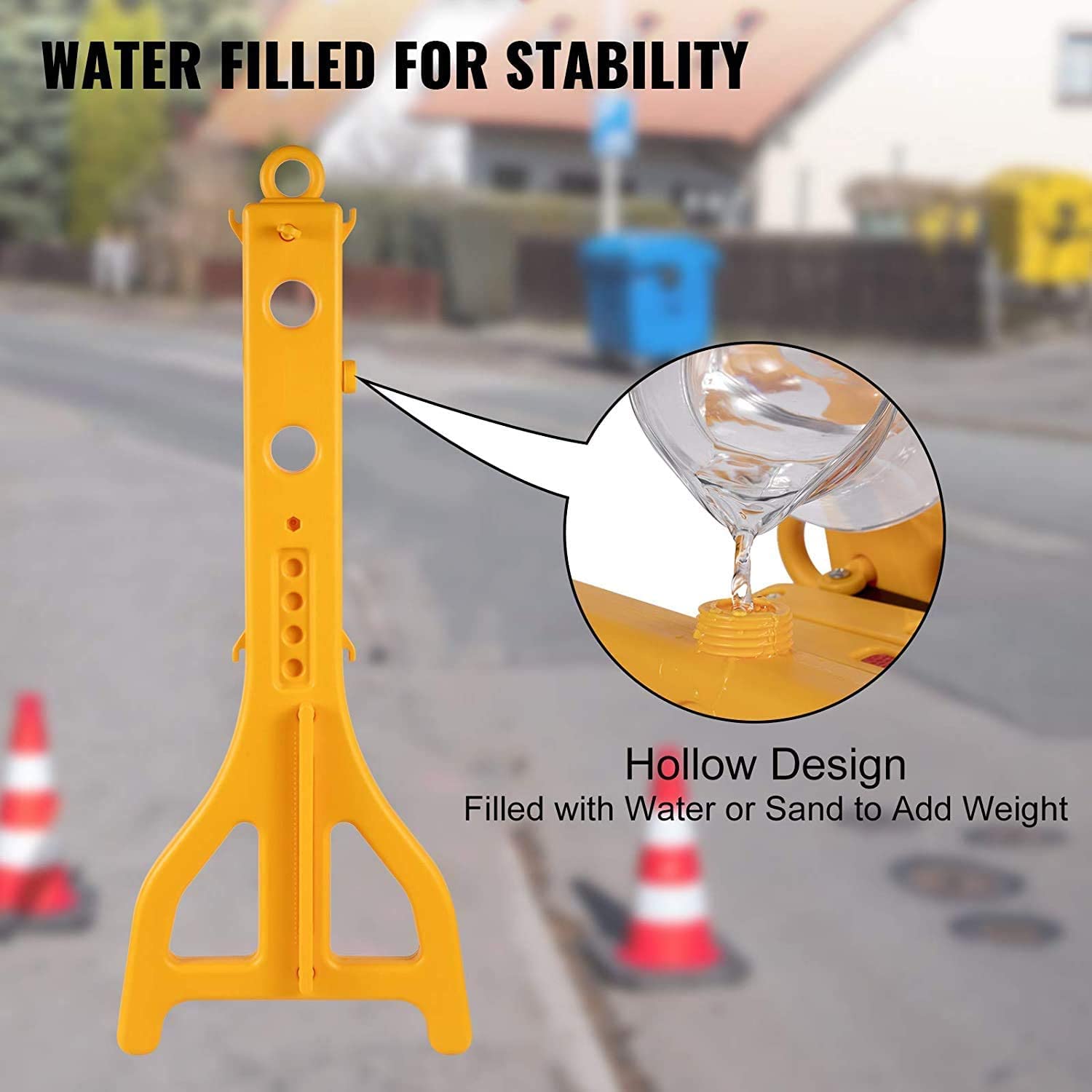 Barricada móvil plegable, valla de tráfico retráctil, extensible hasta 8.3 pies, barreras de seguridad portátiles llenas de agua para seguridad vial, barrera de plástico para exteriores