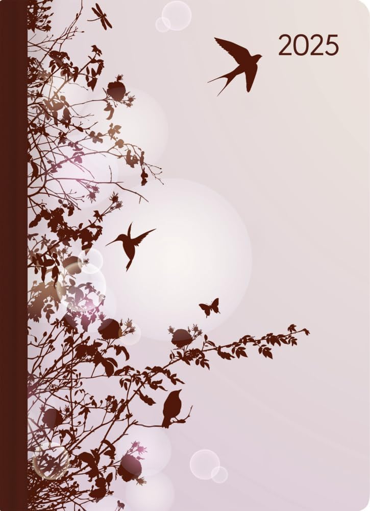Alpha Edition - Mini Book Calendar Style Hummingbird Tree 2025 Pocket Calendar, 10.7 x 15.2 cm, Calendar with 352 Pages, Note Options, Address Part, Moon Phases and International Calendar, Yellow
