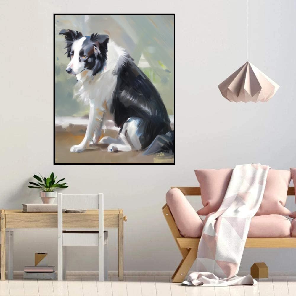 DIY Paint by Numbers Border Collie Dog on Canvas Painting Kits for Adult, Beginner Oil Painting Kits Gift 16x20inch(40x50cm) Frameless