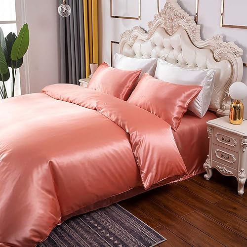 Miniatura 4 de Juego de funda de edredón (1 funda de edredón solamente) QueenFull Size satén sedoso cierre de cremallera Super suave satén de seda hermoso juego de