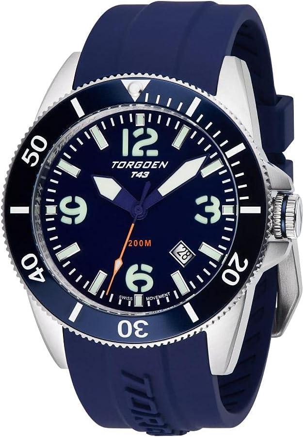 Torgoen T43 Diver Watch for Men, Swiss Quartz, Sapphire Crystal with Silicone Strap