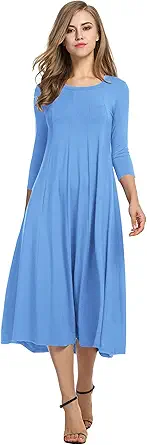 HOTOUCH Women's 3/4 Sleeve A-line and Flare Midi Long Dress