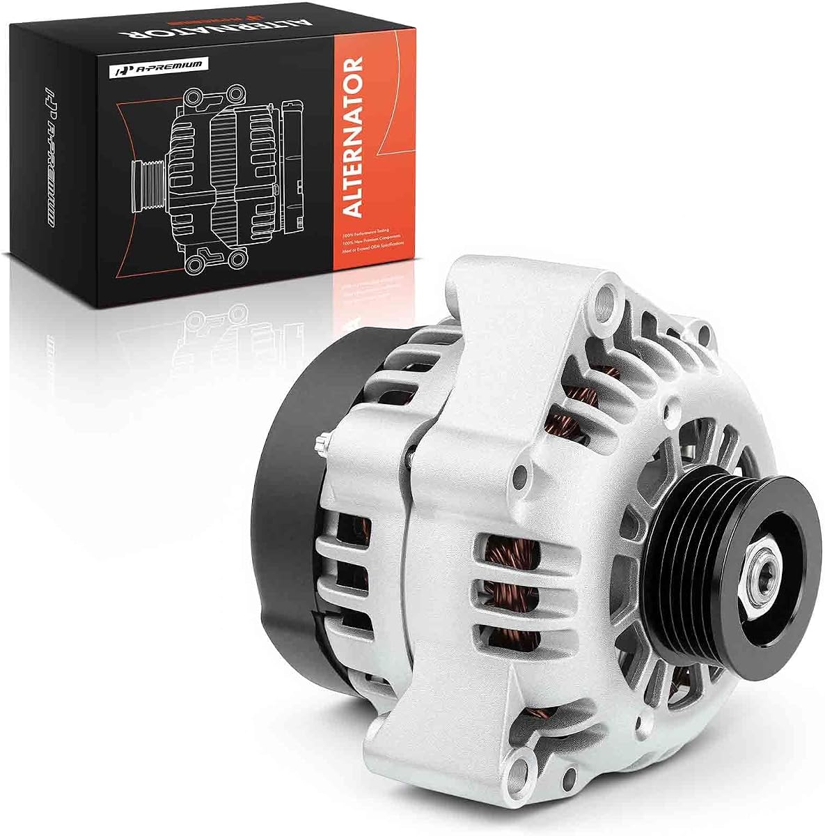 A-Premium Alternator, 12V 105A 6-Groove Pulley Clockwise | Compatible with Chevrolet/Chevy, Cadillac, GMC, Isuzu, Olds Vehicle Models, 4.3L 5.0L 5.7L 6.5L 7.4L, Replace# 10463651