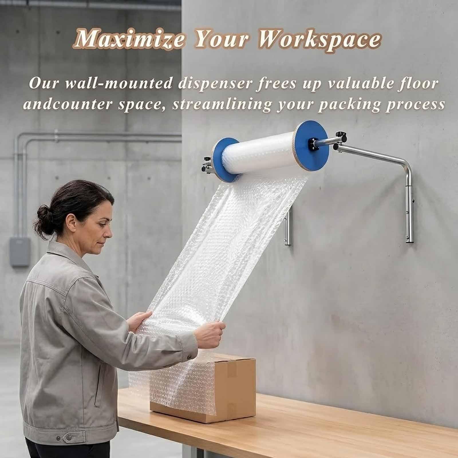 Distributeur Mural De Film À Bulles, Support De Rouleau De 40 Cm (15,7 Pouces) Avec Fixation Stable Et Sans Vibrations, En Acier Épais, Fermeture Flexible, Idéal Pour Lemballage, Le Déménagement,