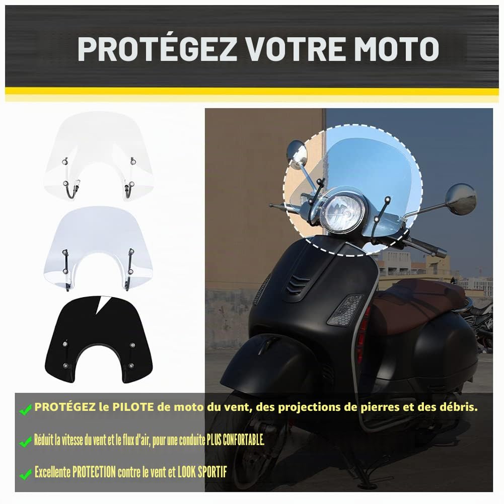 Vélos de Sport Scooter Pare-Brise Protecteur de déflecteur pour Vespa LX 150 125 50 LX125 LX150 LX50 GT200 GT 200 GTS250 GTS300 GTS 250 300 125 Super Sport Bj pièces de Moteur (Clair)