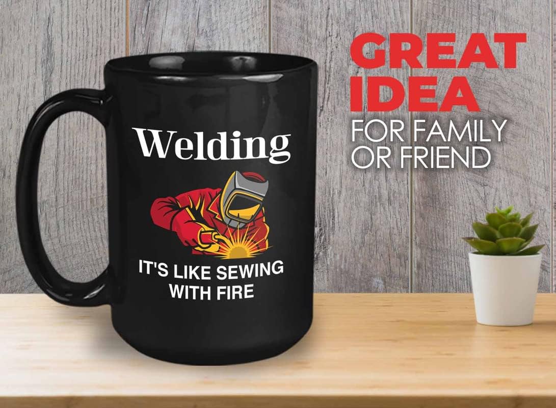 Bubble Hugs Welder Coffee Mug 15oz Black - Sewing with Fire - Welding Metal Worker Mechanic Engineer Gifts for Men Husband Dad