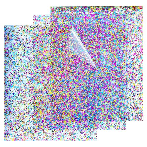 Image of Confetti Dot Glitter Acrylic Sheets, Purple-Aqua-Gold, 8 inchx8 inch, 3-Pack | Clear Sparkly Cast Acrylic, 1 /8 inch Thick, For Laser Cutting and Engraving, CNC Compatible