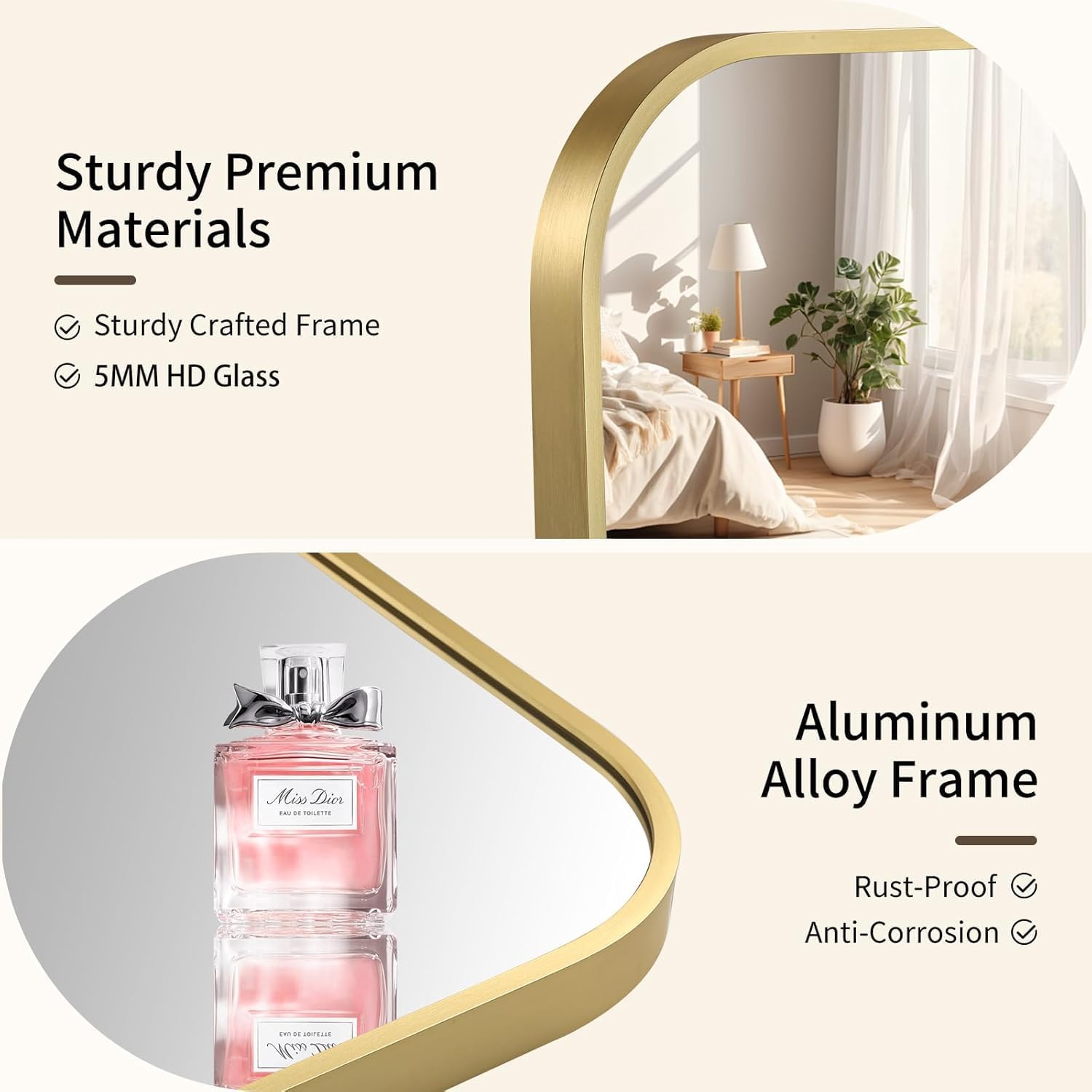 Gold Bathroom Mirror, 22x30 Inch Aluminum Frame Rectangle Mirror, Anti-Rust, Tempered Glass, Wall Mirror for Over Sink, Vanity, Bedroom, Entryway, Horizontal/Vertical