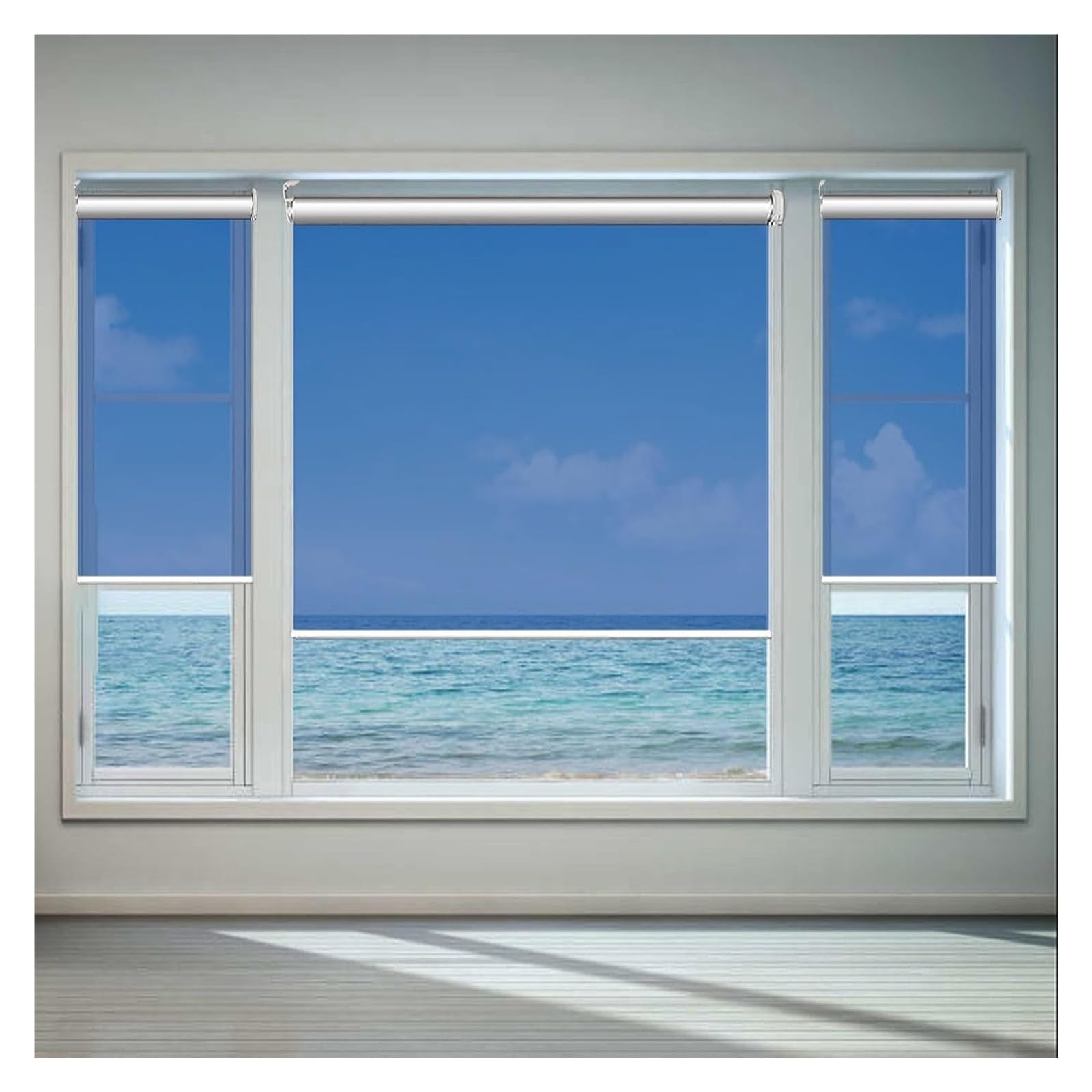 Generic One Way Roller Blinds Window Tint Shades Blue Anti UV See Through Curtain With Fittings Pull Down Mirrored Privacy Shade(75x200cm)