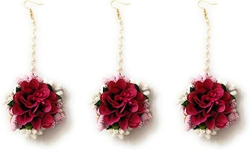 CRAnsh Creations;Crafted with Love Handmade Pink Flower gota Patti Maang tikka for girls women jewellery hair accessories Pack of 3