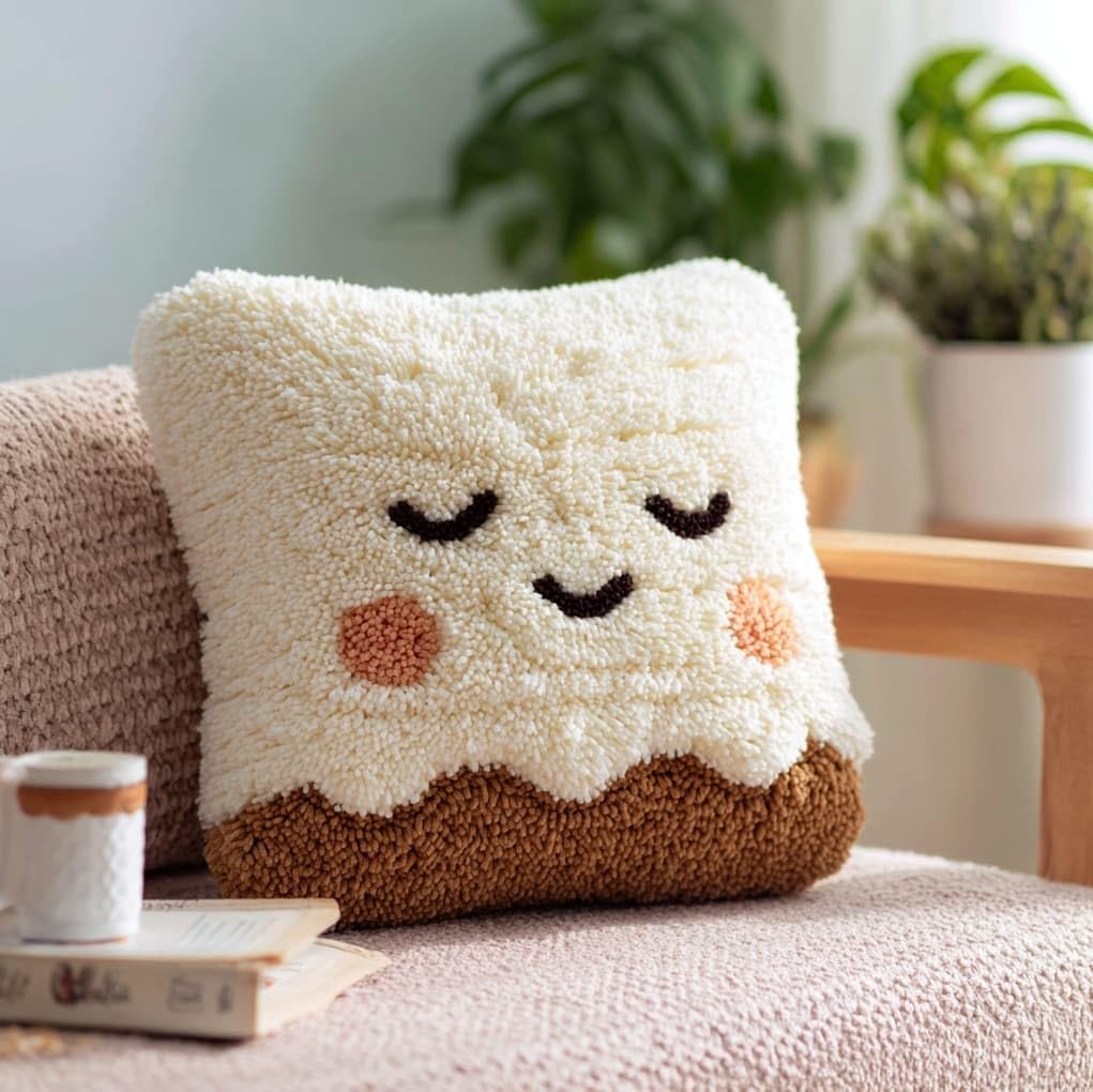 AxiangziK Latch Hook Pillow Kit,Smiling Clouds
