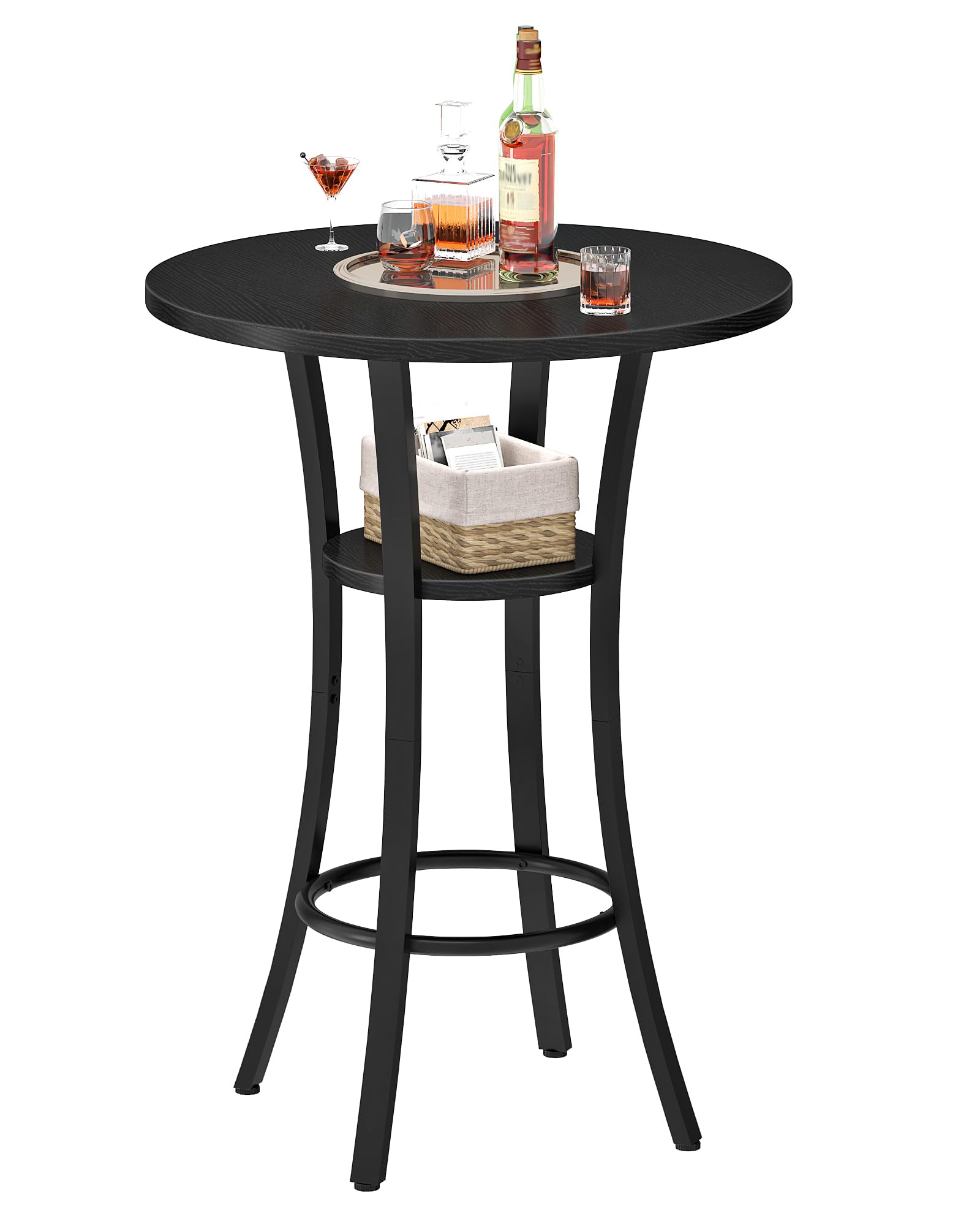 Round Bar Table, 2-Tier High Top & Counter Height Dining Table, Small Kitchen Dining Tables, for Bistro, Pub, Kitchen, Living Room, Black TBT03BB