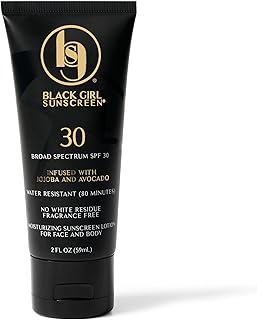 BLACK GIRL SUNSCREEN - Loción de protección solar hidratante facial y corporal SPF 30, sin residuos blancos para pieles ricas en melanina (2 onzas líquidas)