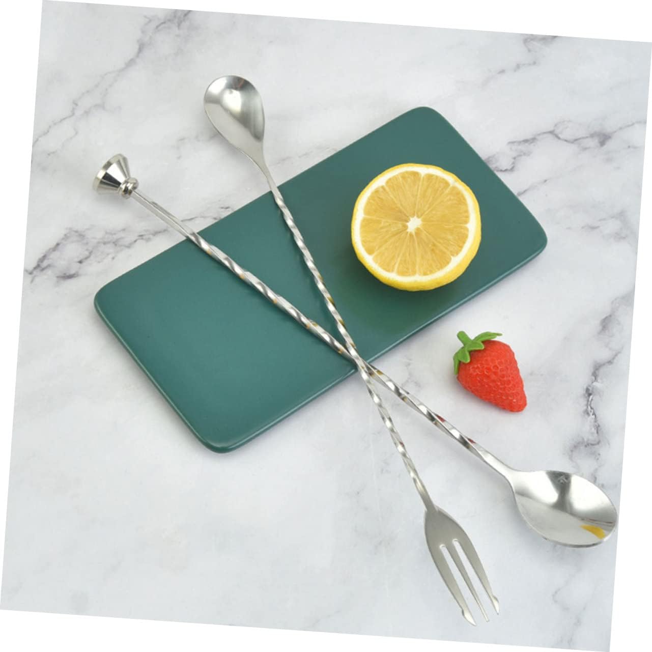 Healifty Stainless Steel Cocktail Stirring Spoon Bar Spoon Mixer Flat Stirrer Rust Resistant for Coffee and Cocktails with Comfortable Grip