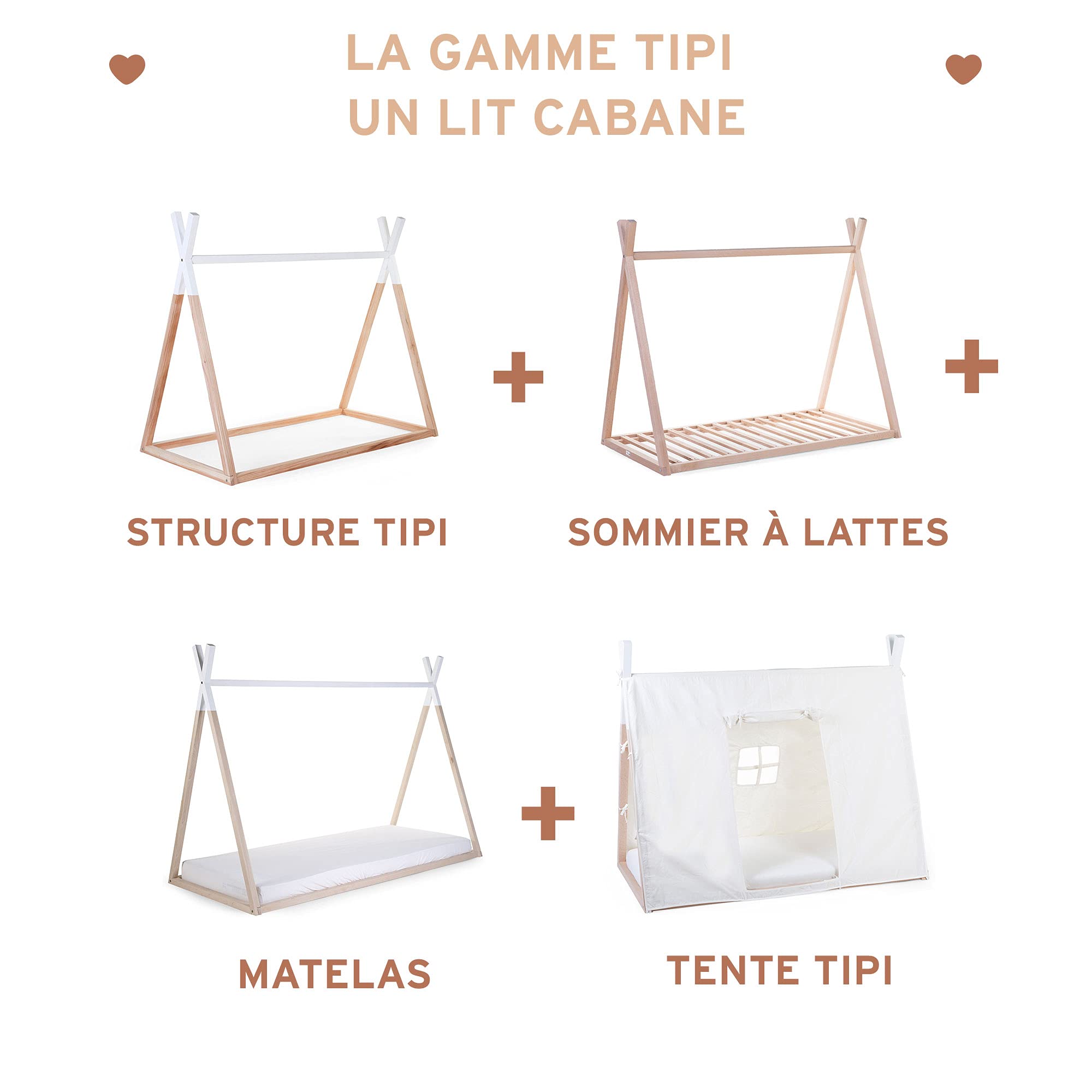 Childhome, Sommier Compatible Lit Tipi Cabane pour Enfant, Sommier à lattes, Bois de Hêtre, Ventilation Optimale, Lit Simple, 70 x 140 cm, Couleur Naturel
